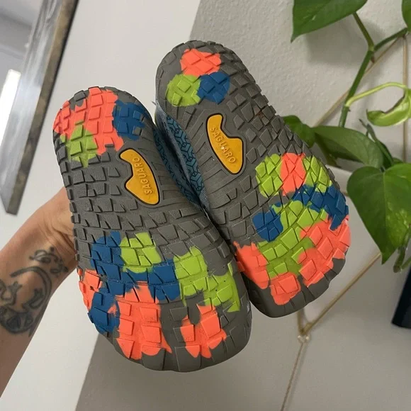 Toddler wide toe barefoot shoe blue and yellow - Picture 7 of 10